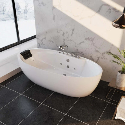 71" Freestanding Whirlpool Oval Bathtub - Center Drain