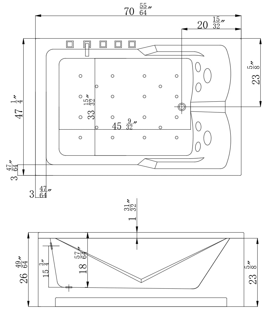 71" Alcove Whirlpool Two-Person Bathtub - Left Drain