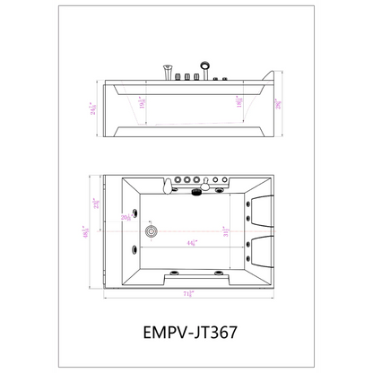 72" Alcove Whirlpool Two-Person LED Bathtub - Left Drain