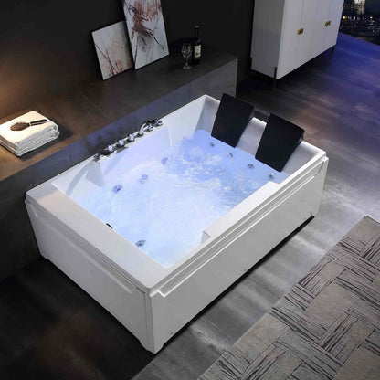 72" Alcove Whirlpool Two-Person LED Bathtub - Left Drain