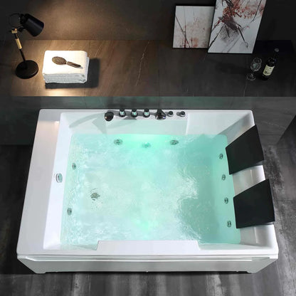 72" Alcove Whirlpool Two-Person LED Bathtub - Left Drain