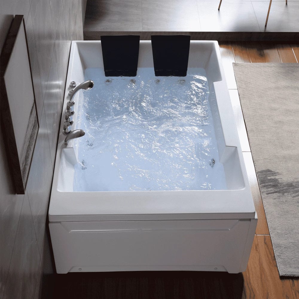 72" Alcove Whirlpool Two-Person LED Bathtub - Left Drain