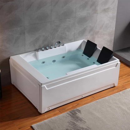 72" Alcove Whirlpool Two-Person LED Bathtub - Left Drain