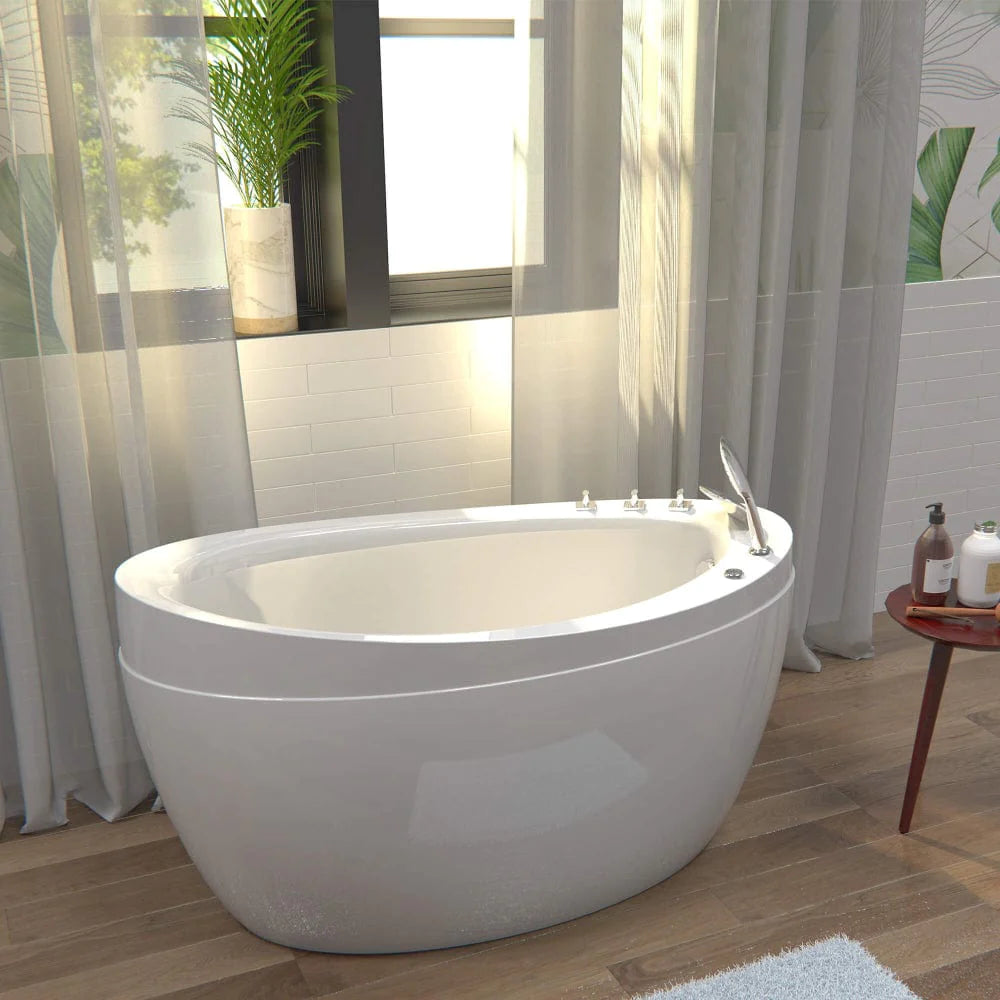 48" Freestanding Air Massage Japanese Style Bathtub with Reversible Drain