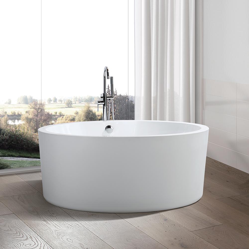 Troyes 59 in. Acrylic Flatbottom Freestanding Bathtub in White, VA6810