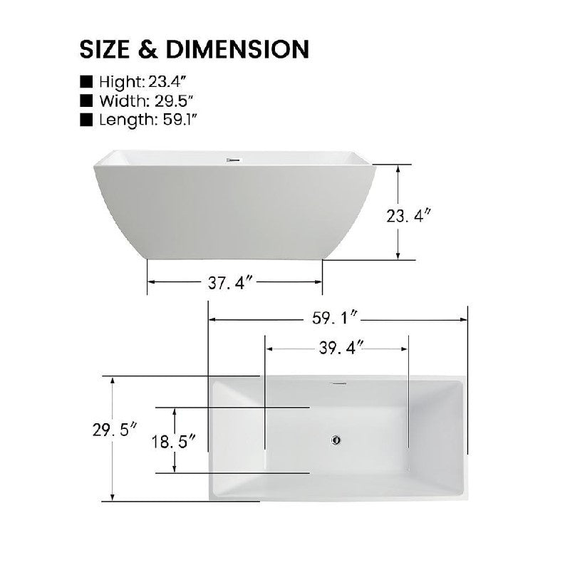 59 in. x 29.5 in. Freestanding Soaking Bathtub