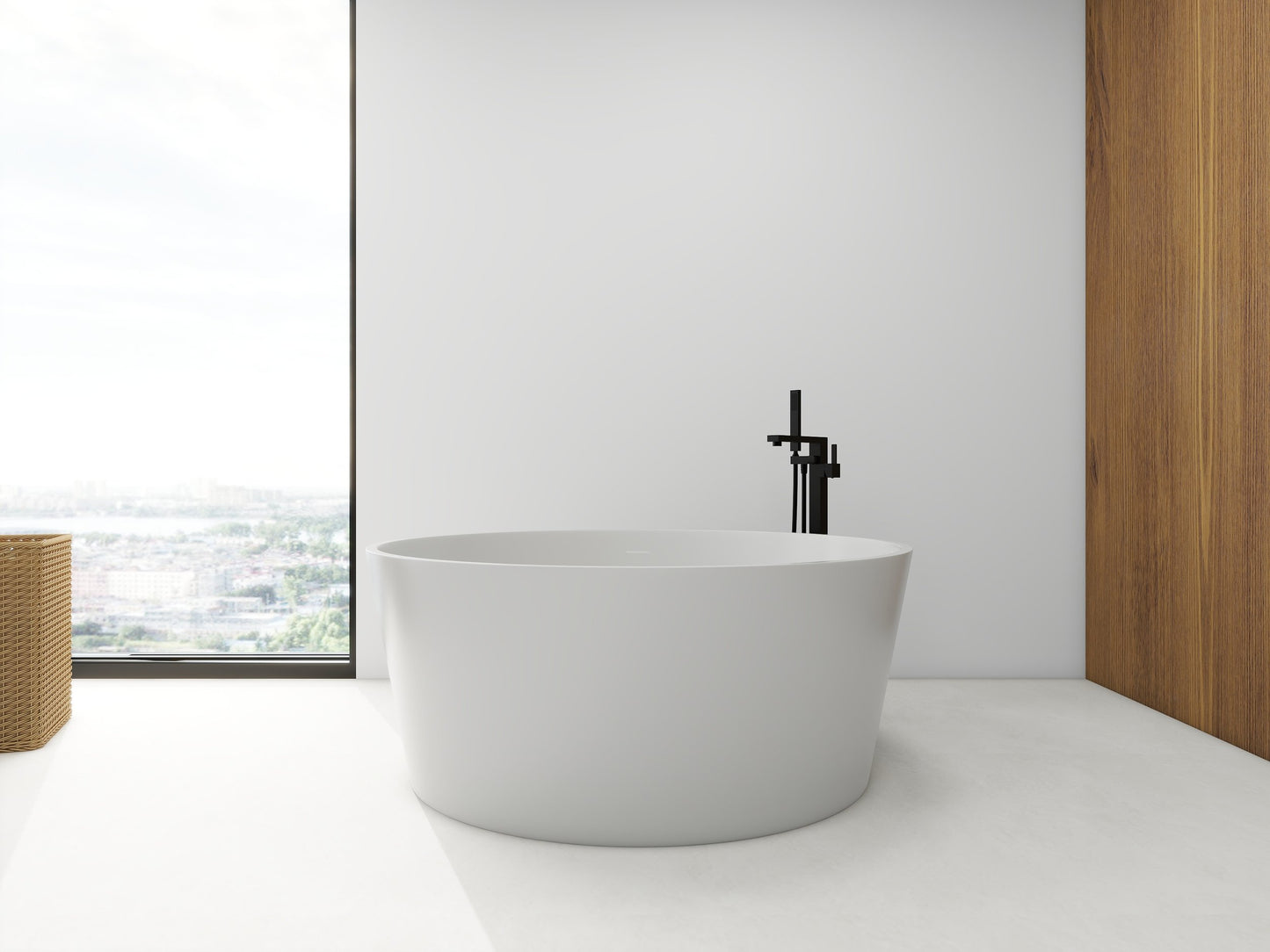 55 in Freestanding Soaking Bathtub - Solid Surface Resin Soaking Bathtub