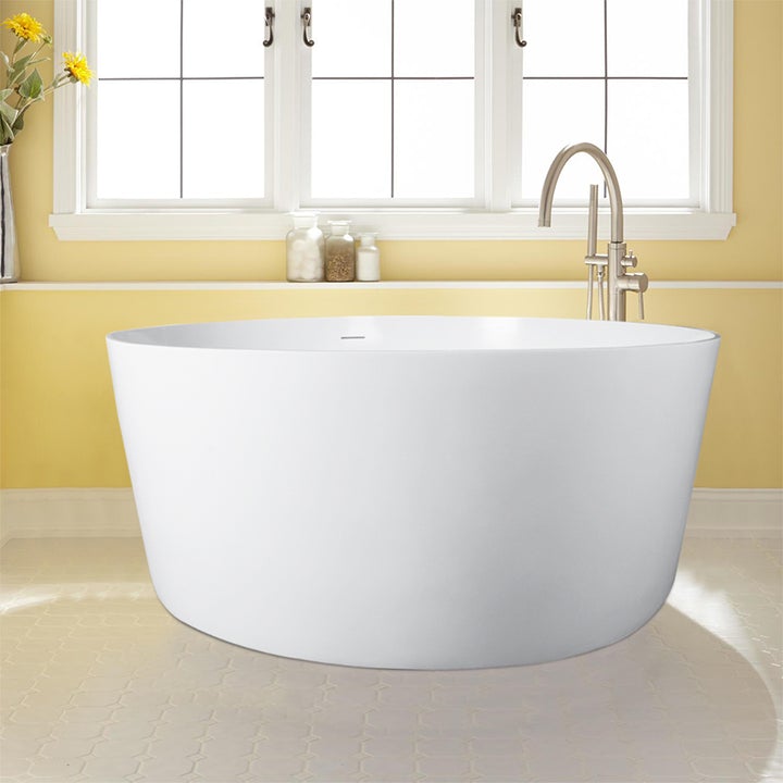 55 in Freestanding Soaking Bathtub - Solid Surface Resin Soaking Bathtub