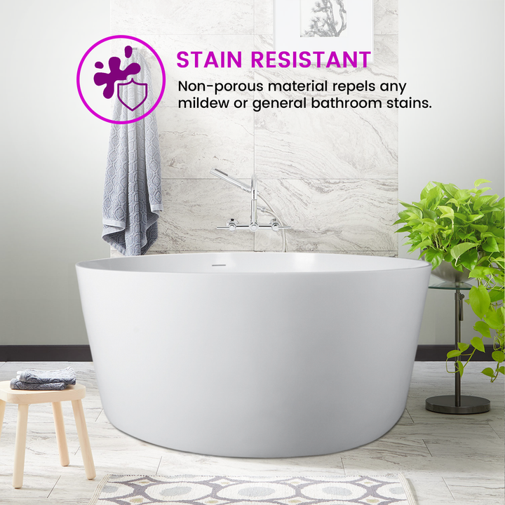 55 in Freestanding Soaking Bathtub - Solid Surface Resin Soaking Bathtub