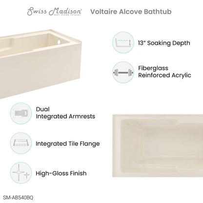 Voltaire 60" X 30" Right-Hand Drain Alcove Bathtub with Apron in Bisque