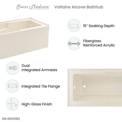 Voltaire 60" X 32" Left-Hand Drain Alcove Bathtub with Apron in Bisque