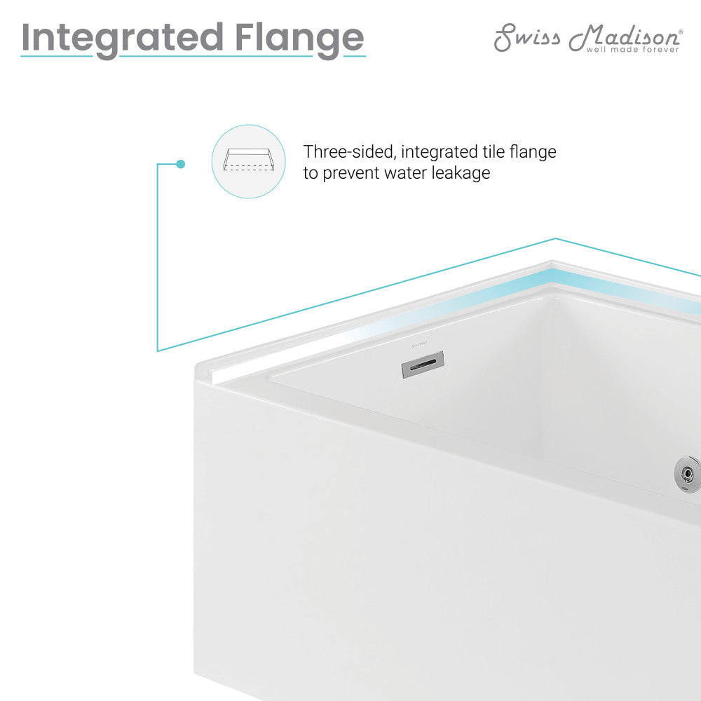 Avancer 60" x 36" Right-Hand Drain Rectangular Alcove Whirlpool Bathtub with Apron