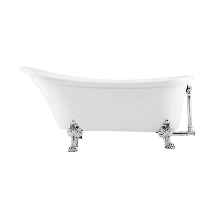 Cache Single Slipper, Clawfoot Soaking Acrylic Bathtub, Chrome Clawfoot