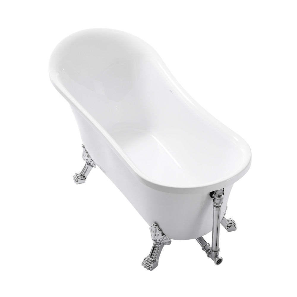 Cache Single Slipper, Clawfoot Soaking Acrylic Bathtub, Chrome Clawfoot