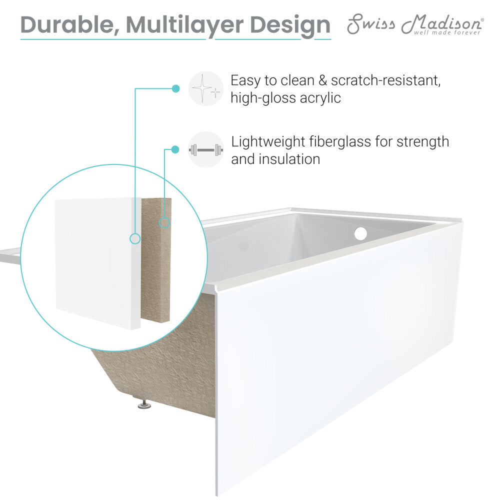 Voltaire 60" X 30" Right-Hand Drain Alcove Bathtub with Apron and Armrest