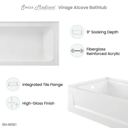 Virage 60" x 30" Right-Hand Drain Alcove Bathtub with Apron