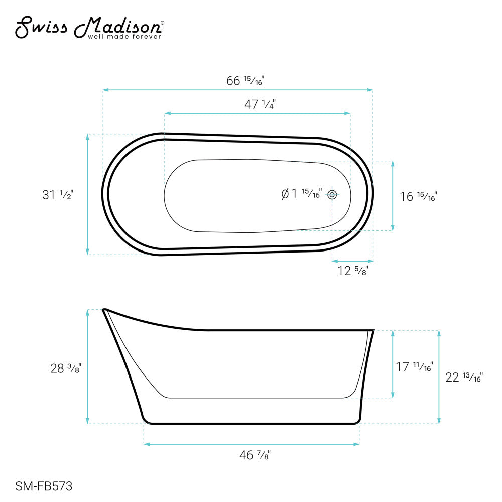 Sublime 67" Single Slipper Freestanding Bathtub