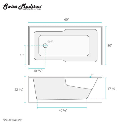 Voltaire 60" X 30" Left-Hand Drain Alcove Bathtub with Apron in Matte Black